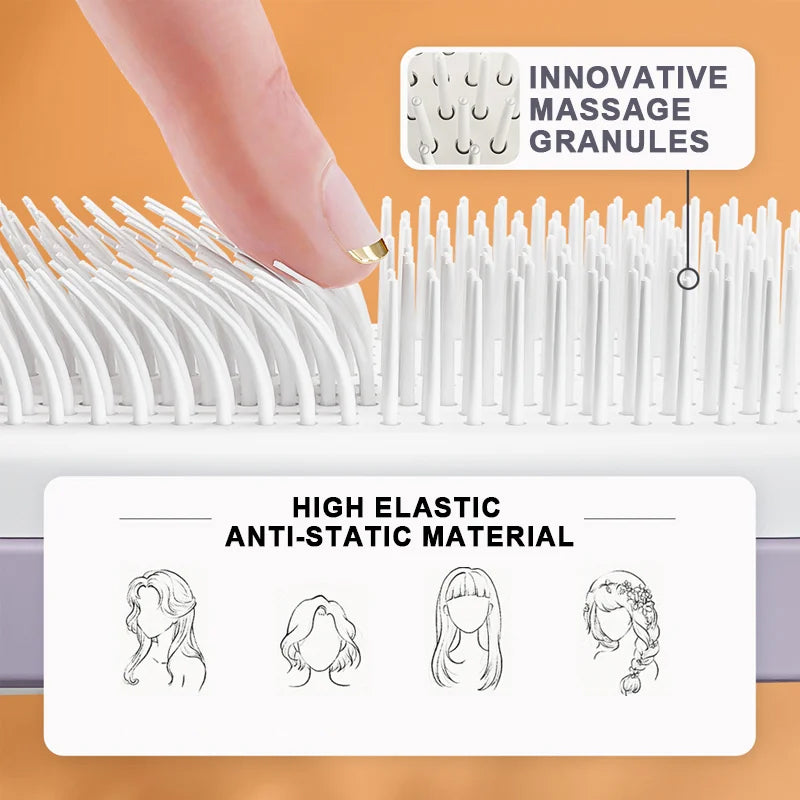 Self-cleaning anti-static massage comb