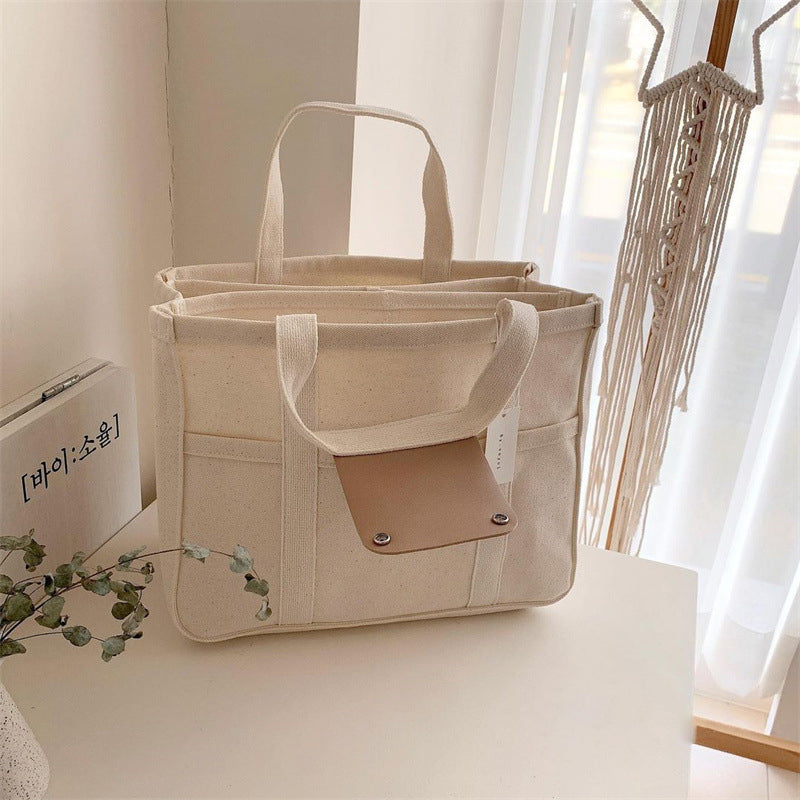 Solid Color Canvas Shopper Bag
