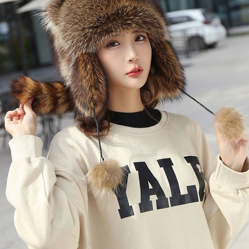 Sweet Faux Fur Raccoon Tail Parent-Child Plush Hat