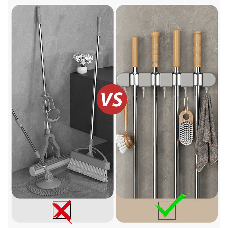 Multifunctional Mop Holder with Hooks