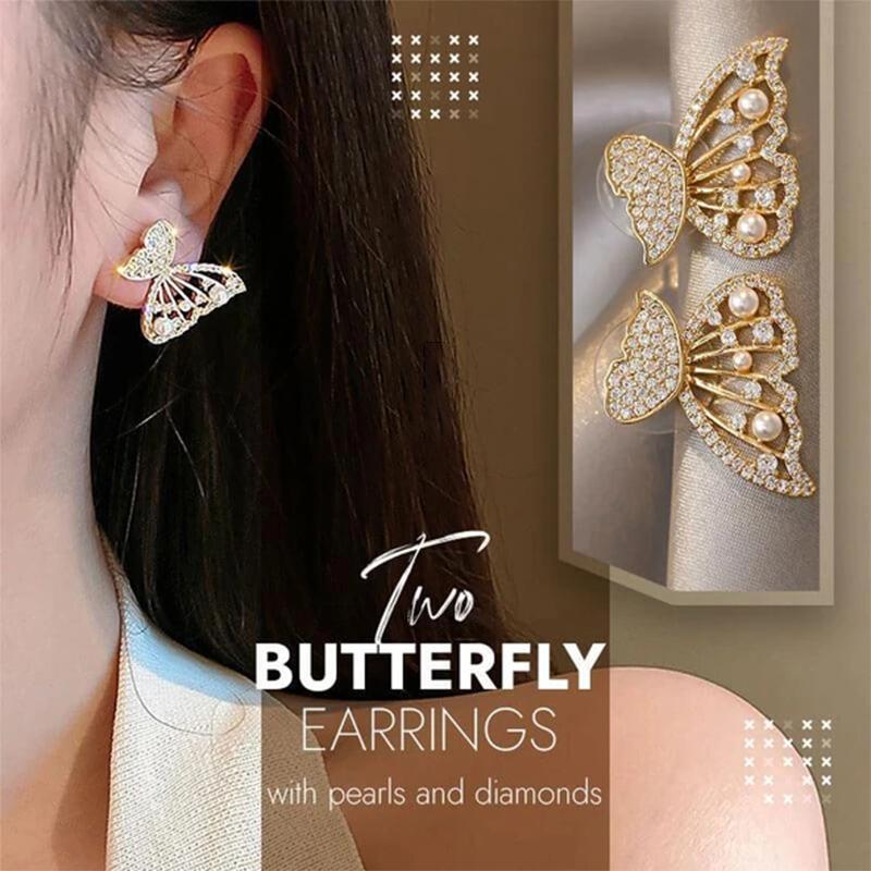 Butterfly earrings with pearls and diamonds
