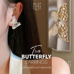 Butterfly earrings with pearls and diamonds