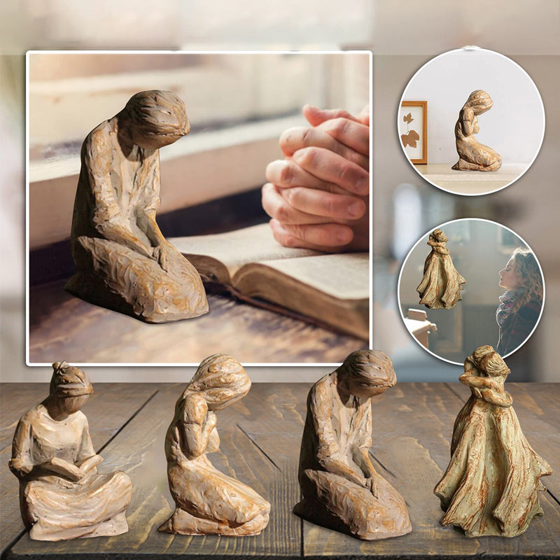 Sweet Hour of Prayer, beautiful hand-cast inspiring sculpture of a praying woman