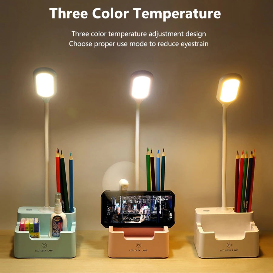 Desk lamp with phone holder