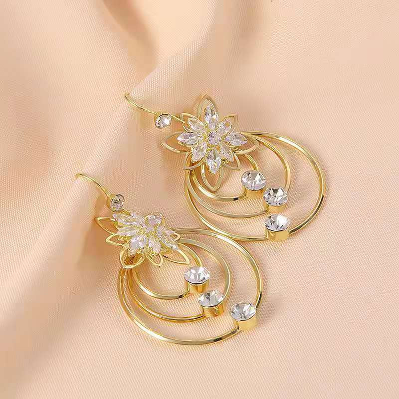 Crystal Lotus Three Ring Earrings