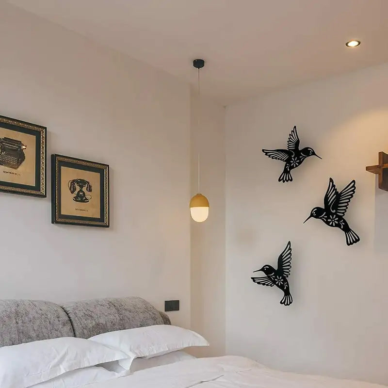 Set of 3 Metal Hummingbird Wall Art Decoration