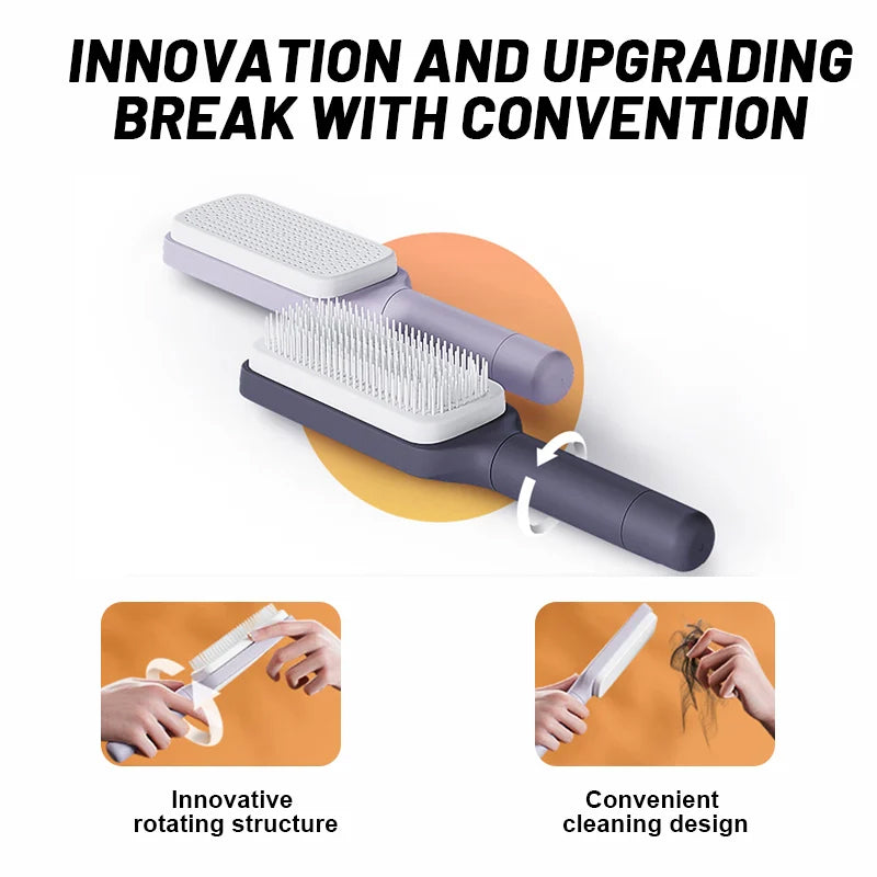 Self-cleaning anti-static massage comb
