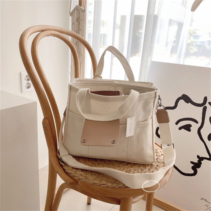Solid Color Canvas Shopper Bag