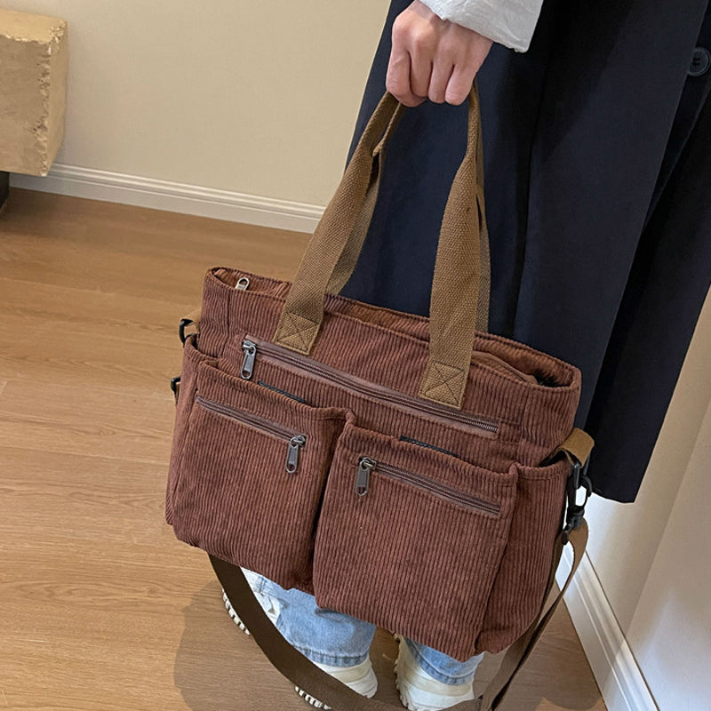 Single-colored Corduroy Tote Bag