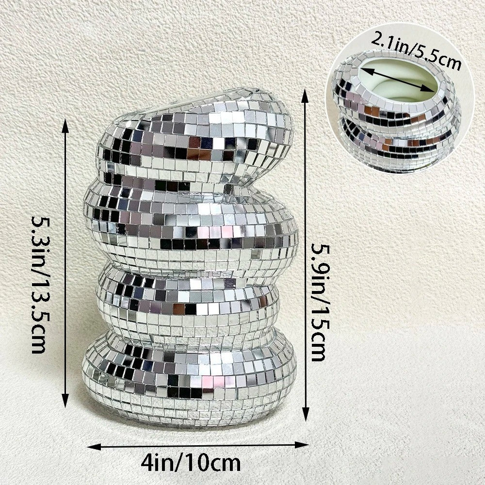 Mirror-clad disco vase with retro charm and modern flair