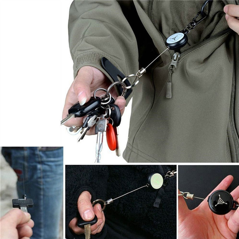 Keychain with retractable wire cable
