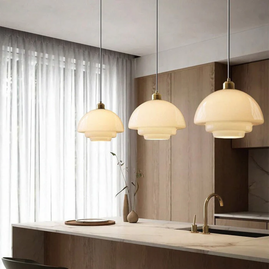 White Glass Pendant Lamp for Dining Room and Kitchen