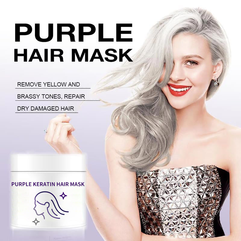Purple keratin hair mask - locks in color and neutralizes brassiness and yellow tones for blonde silver-gray hair with light highlights