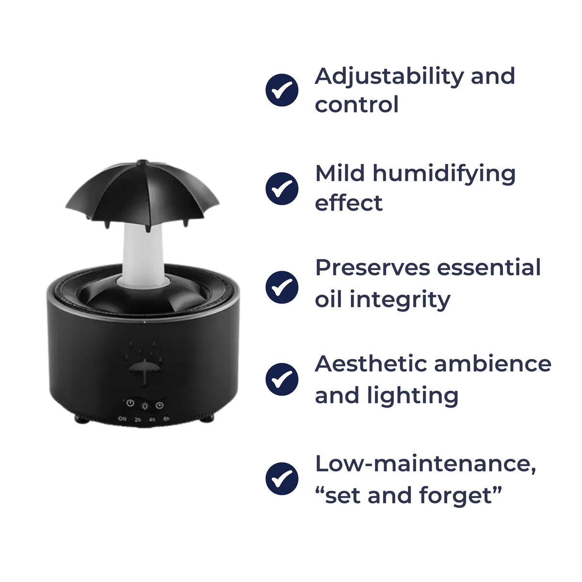 Rotating Umbrella Mist – LED Night Light – Quiet Humidifier for Bedroom