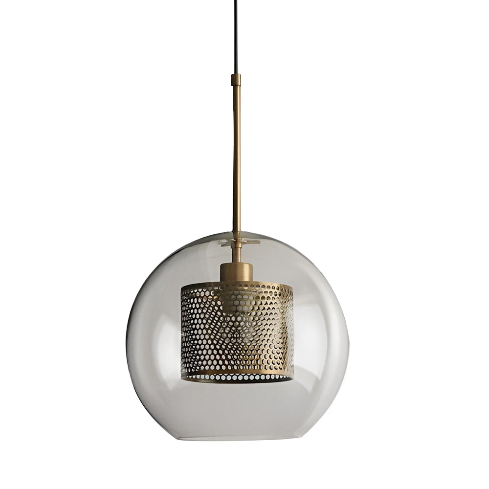 Vintage industrial pendant lamp with round glass and gold – LED pendant light for dining room and living room