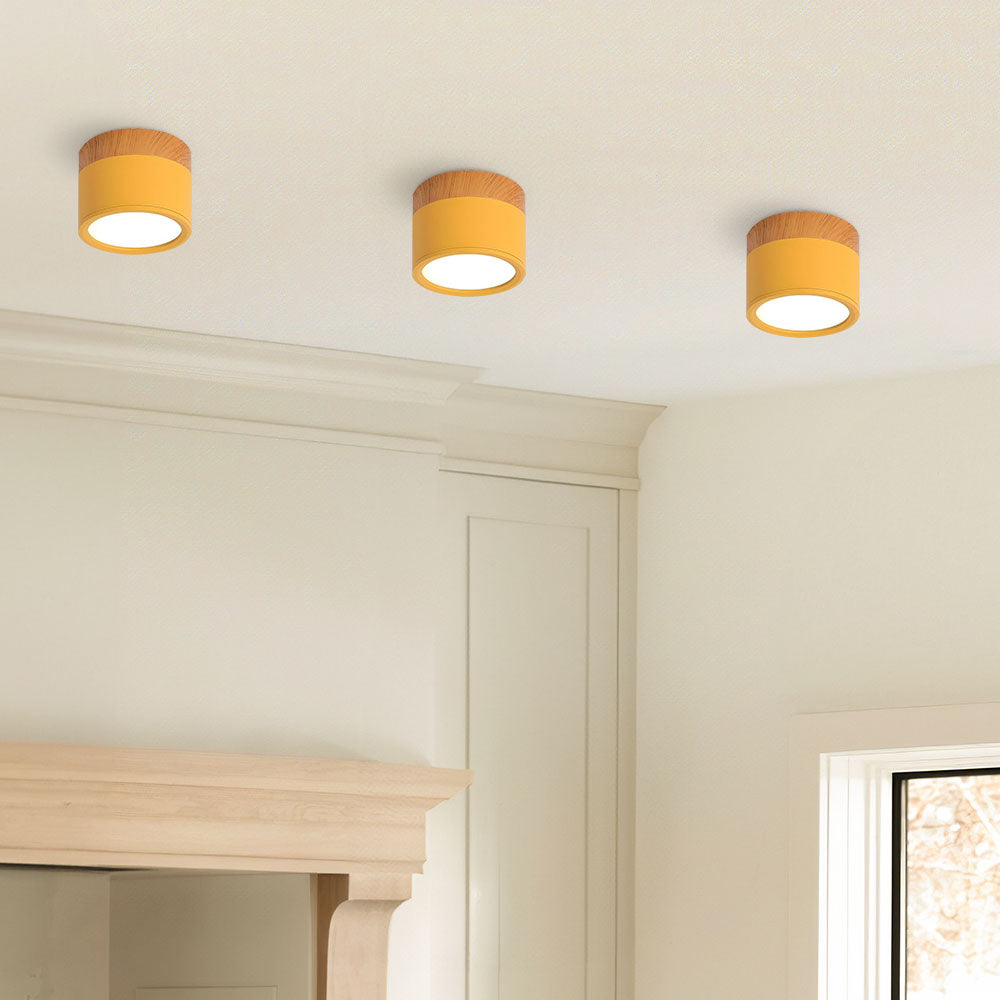 Ceiling Light with Pink Flush Wood Finish