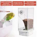 Automatic transparent bird feeder without spills