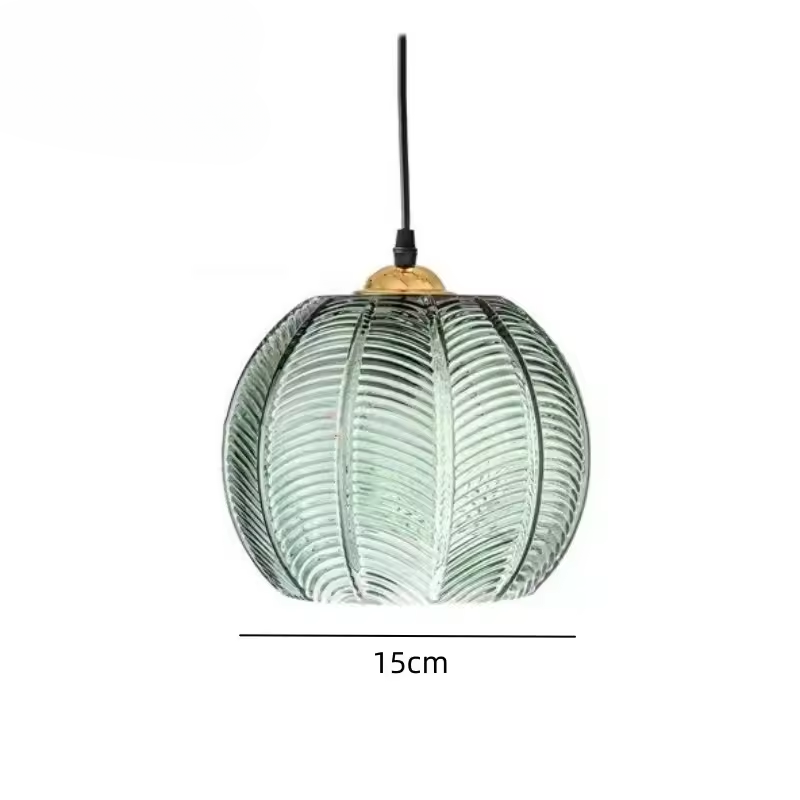 Scandinavian Glass Pendant Lamp with Green Leaf Pattern