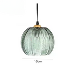 Scandinavian Glass Pendant Lamp with Green Leaf Pattern