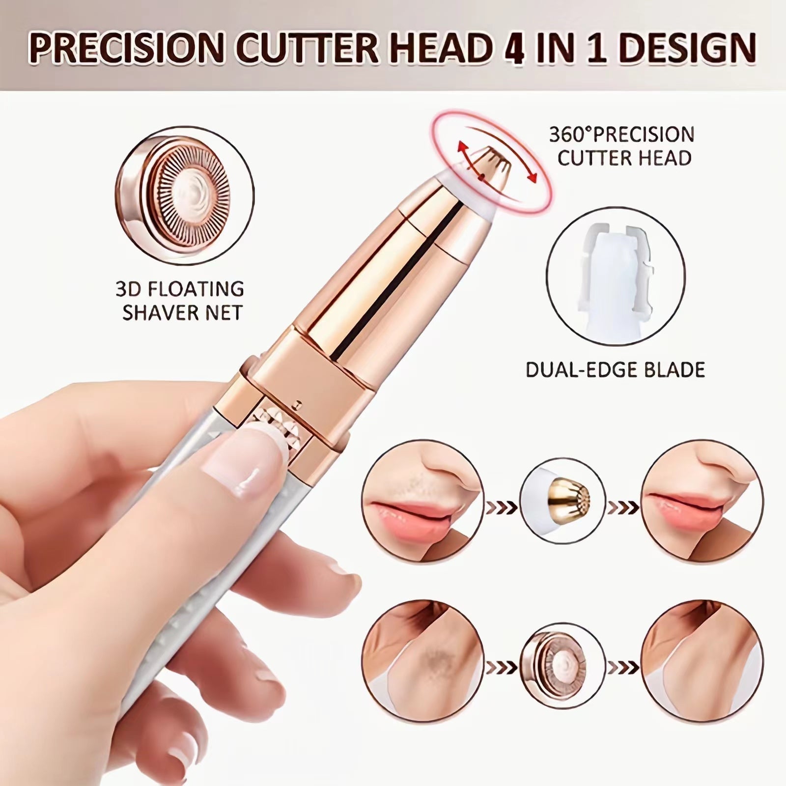 4 In 1 Facial Electric Shaver For Women, Full Body Epilator Rechargeable Eyebrow Nose Bikini Area Hair Clipper