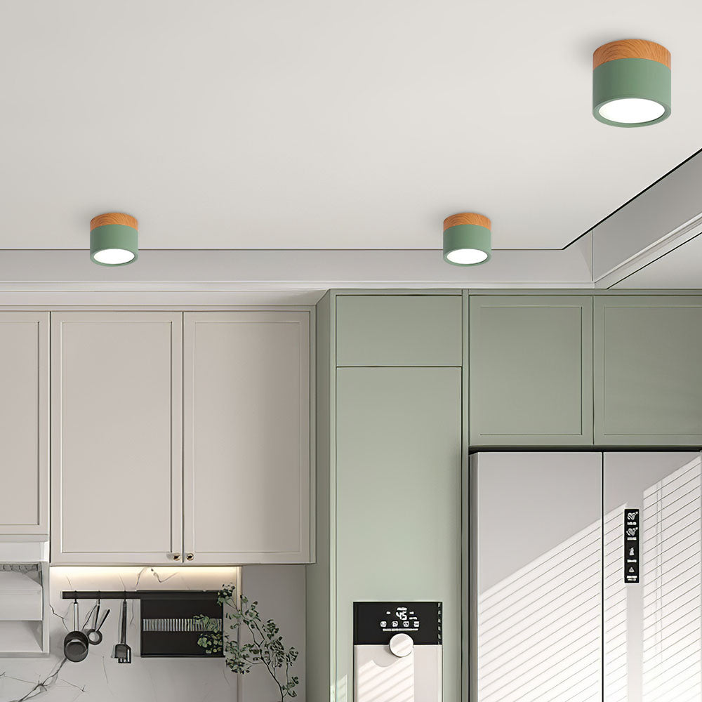 Ceiling Light with Pink Flush Wood Finish