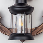 Rustic Wood Anchor Wall Lamp with Lantern