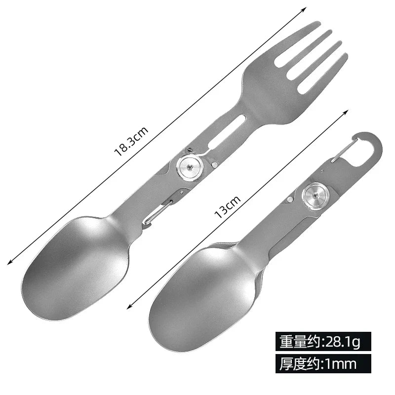 Titanium Camping Cutlery Set - Foldable Spoon, Fork, Chopsticks & Bowl for Travel