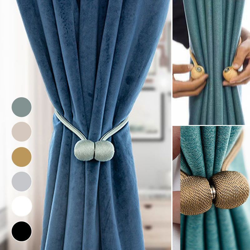 Curtain tiebacks with magnetic curtain clasp