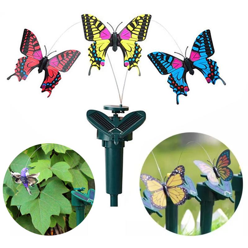 Solar-powered dancing hummingbird and butterfly