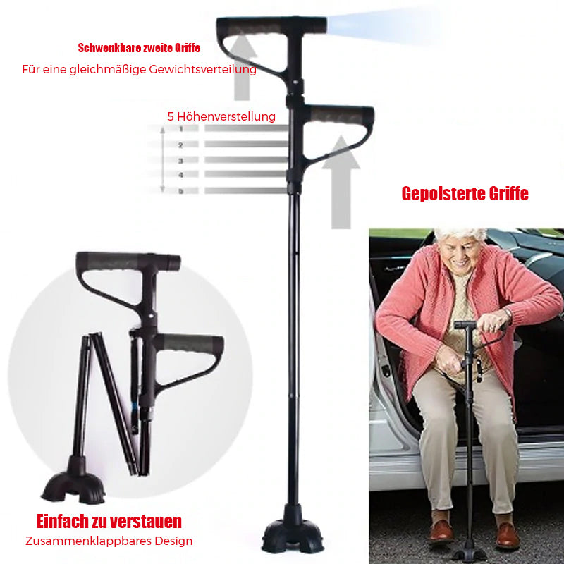 Non-slip collapsible walking cane with LED light