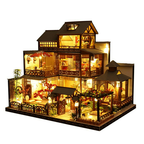 Large Realistic Wooden Dollhouse with LED Lights | DIY Miniature Playhouse