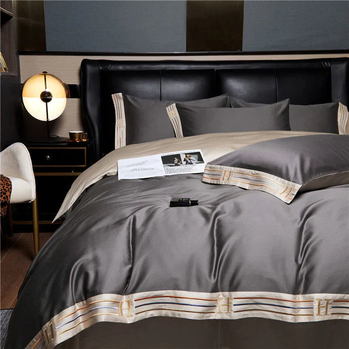 Satin Cotton Embroidered Bedding Set - Luxora