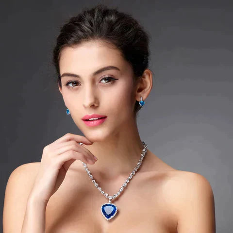 Seductive Blue Crystal Heart Necklace | Timeless Elegance and Style