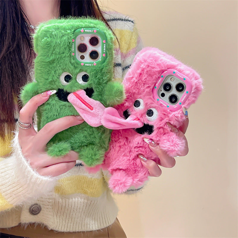 Funny Tongue Sticking Out Plush Phone Case For iPhone