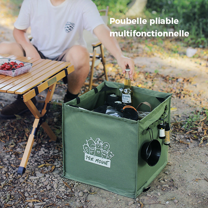 Foldable multifunctional trash can for outdoor use