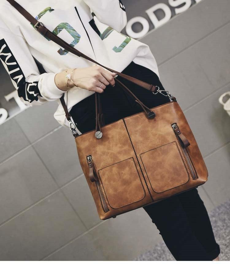 Cera - Double Front Pocket Vintage Tote Handbag