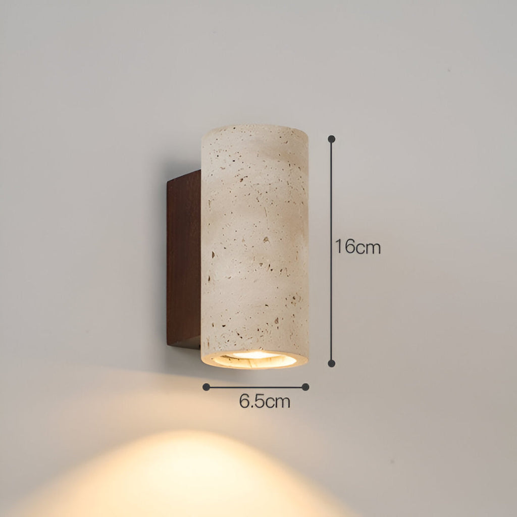 Travertine wall lamp in Japandi tube shape