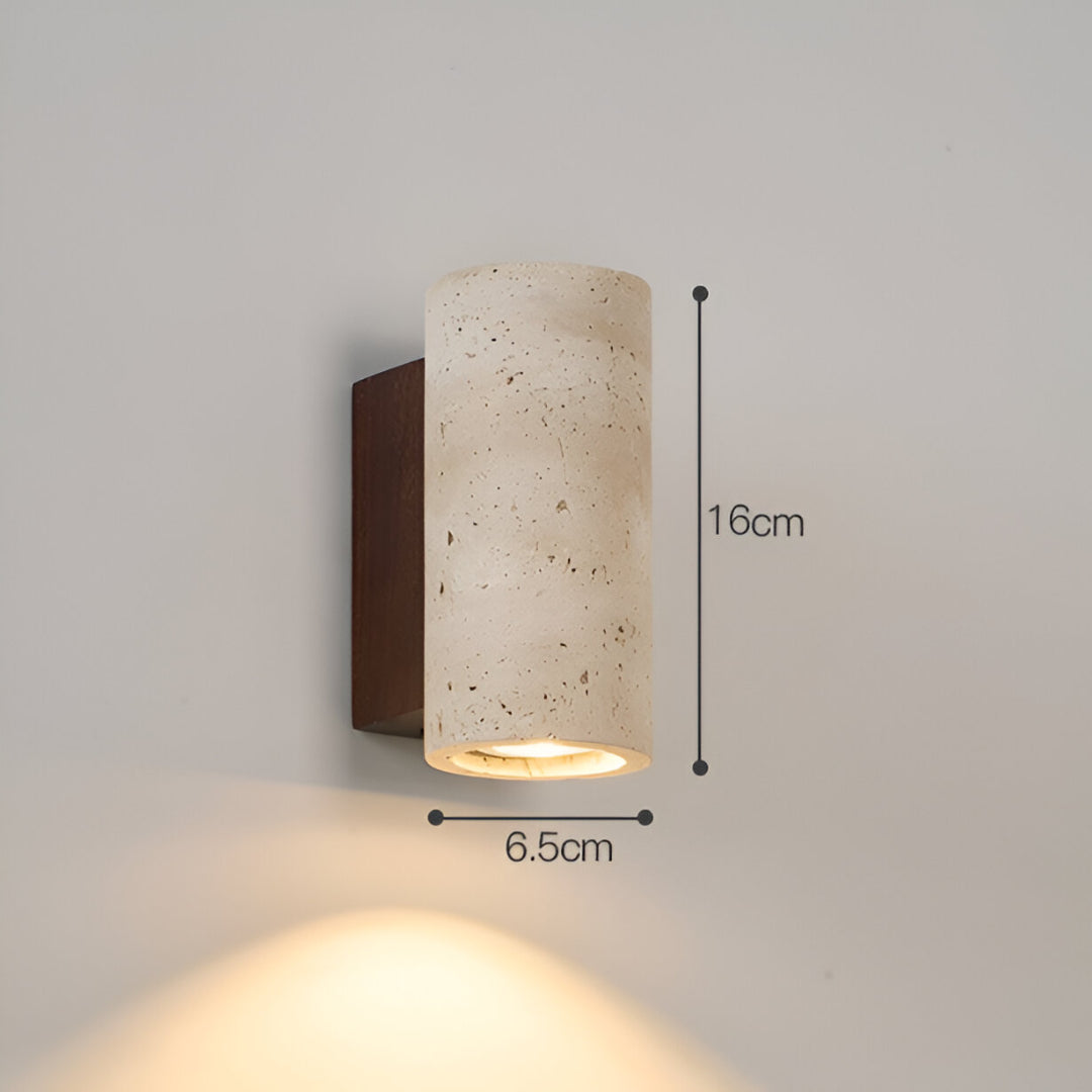 Travertine wall lamp in Japandi tube shape