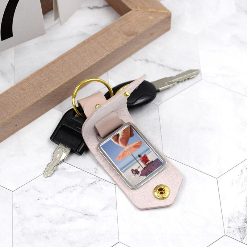 Leather keychain with family photo