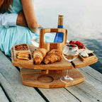 Compact picnic table with wooden bottle holder