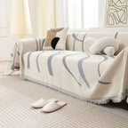 Wave-Pattern Chenille Sofa Cover with Tassels and Non-Slip Fit