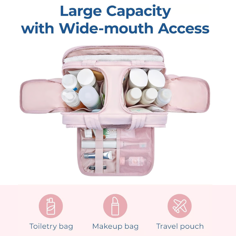 Women’s Travel Toiletry Bag | Waterproof Lining | 4 Compartments | Upright Full-Open Design | 11 × 6.3 × 9.4 in