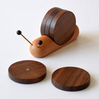 Cute Wood Cup Coaster, with 5 Pieces and Snail-shaped Holder, for Cup, Mug, Bowl & More