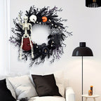 Halloween Door Wreath with Skeleton and Pumpkin – Atmospheric Seasonal Decoration
