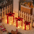 Lighted Christmas Gift Box Set of 3 with Warm White LEDs for Indoor and Outdoor Decor
