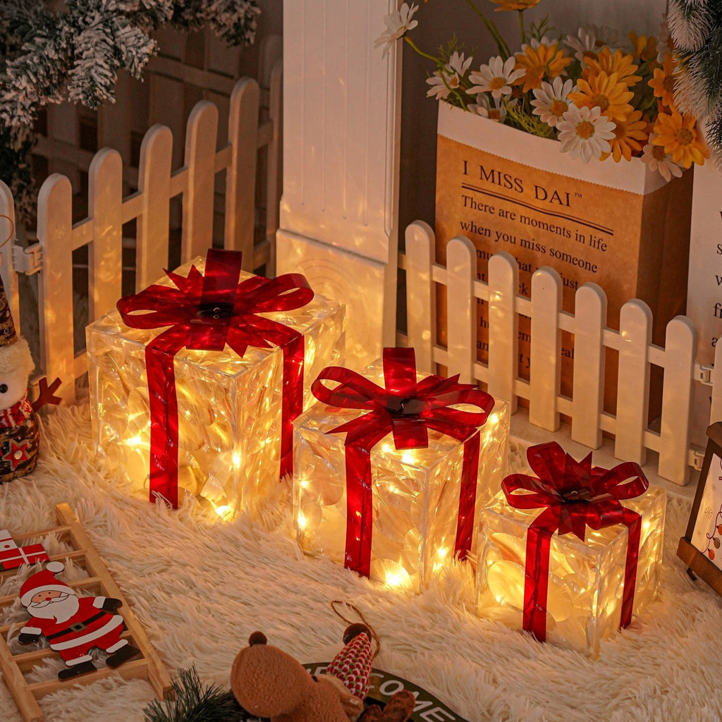 Set of 3 LED Christmas Gift Box Decorations
