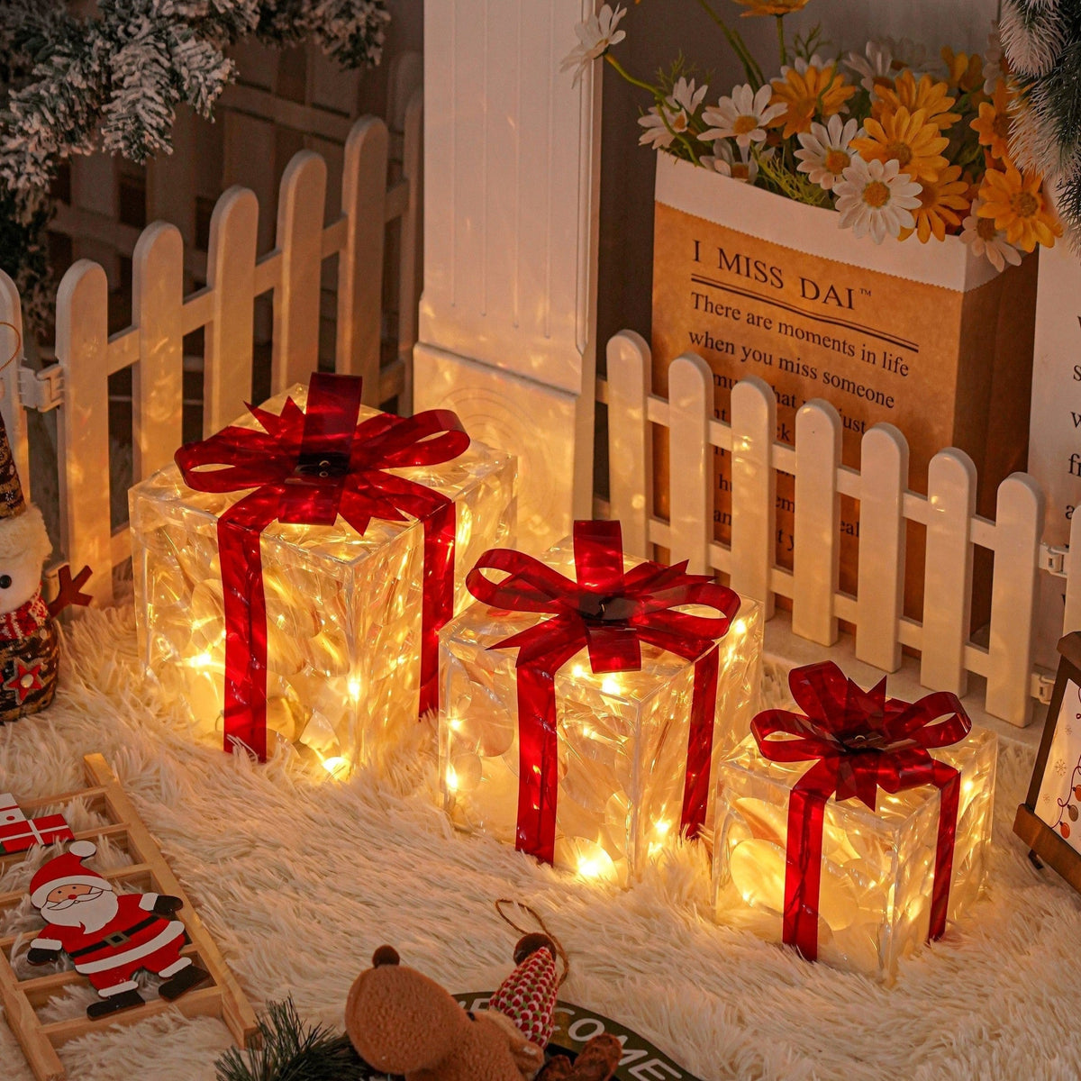 Set of 3 LED Christmas Gift Box Decorations