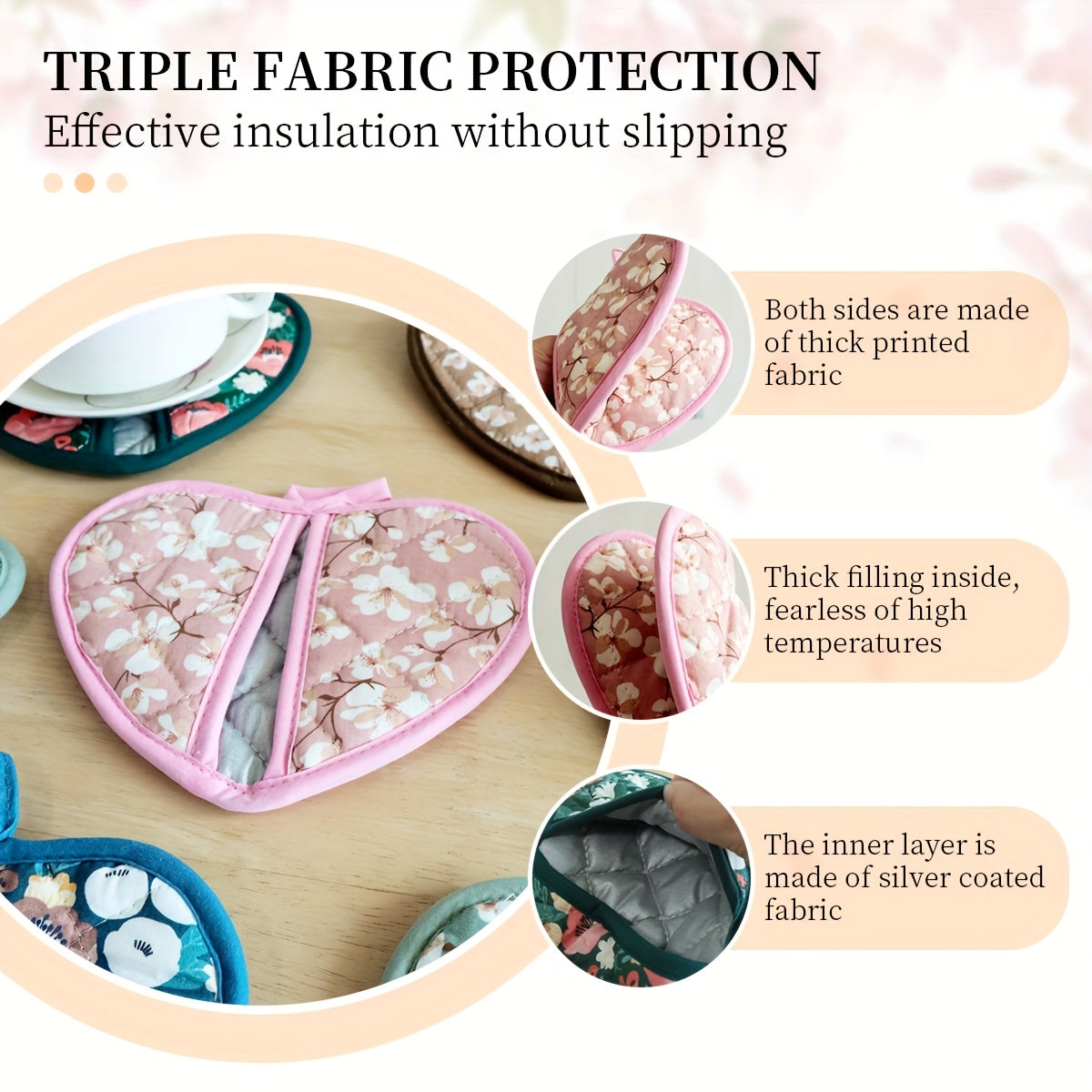 KeukenHart Heat Resistant Oven Mitt Set – Decorative Heart Shaped Grip Pads