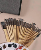 Professional Art Brushes with Natural Wood Handles Set of 24