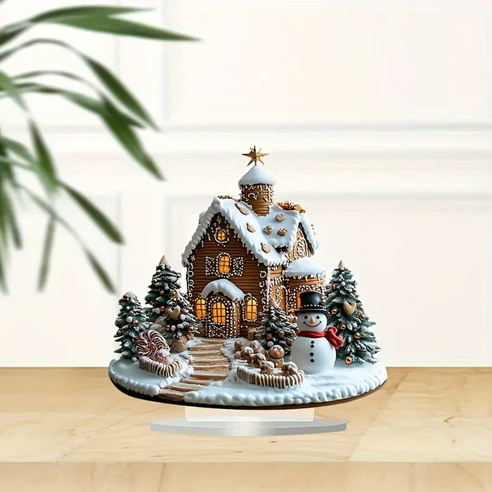 GingerGlow - Festive ginger house in acrylic with a charming snowman